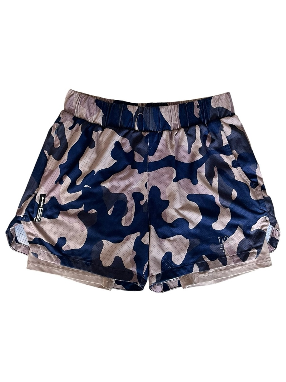 YoungLA Running Shorts Workout Lined Mens Medium Blue Tan Camo 4" Model 105